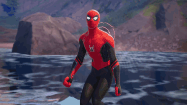 A Man In A Spiderman Costume Is Standing In The Water GIF