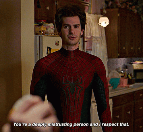A Man In A Spiderman Costume Says You 'Re A Deeply Mistrusting Person And I Respect That GIF