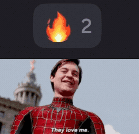 A Man In A Spiderman Suit Says They Love Me Next To A Fire Icon GIF