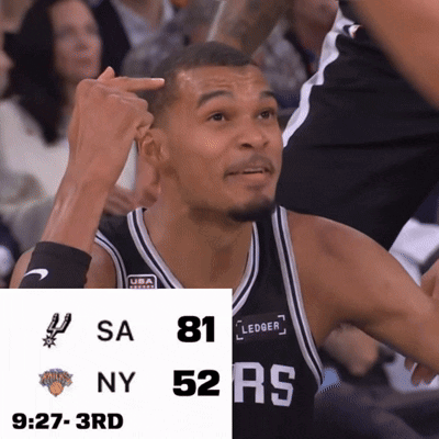 A Man In A Spurs Jersey Is Pointing At His Head GIF