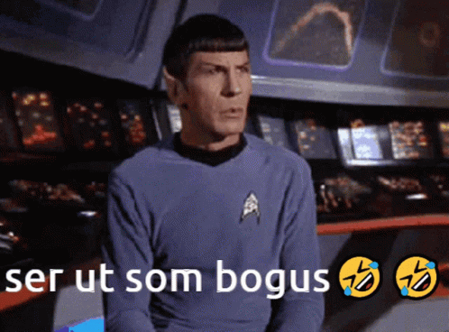 A Man In A Star Trek Uniform Says " Ser Ut Som Bogus " On A Screen GIF
