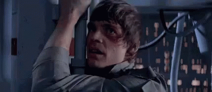 A Man In A Star Wars Movie Is Saying `` That 'S Impossible '' While Hanging From A Pole . GIF