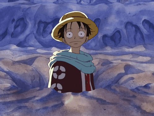 A Man In A Straw Hat And Scarf Is In The Water GIF