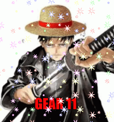 A Man In A Straw Hat Is Holding A Sword And The Word Gear11 Is In The Corner GIF