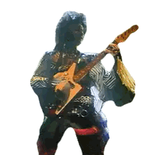 a man in a striped jacket is playing a guitar on a white background