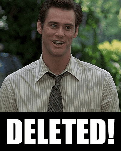 A Man In A Striped Shirt And Tie Is Smiling In Front Of A Poster That Says Deleted GIF