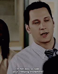 A Man In A Striped Shirt And Tie Says " I 'M Her Boo " GIF