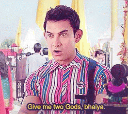 A Man In A Striped Shirt Is Saying " Give Me Two Gods Bhaiya " GIF