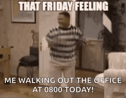 A Man In A Striped Shirt Is Walking Out Of An Office . GIF