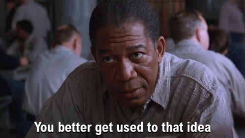 A Man In A Striped Shirt With The Words You Better Get Used To That Idea Below Him GIF