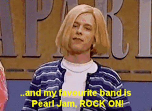 a man in a striped sweater is talking about pearl jam