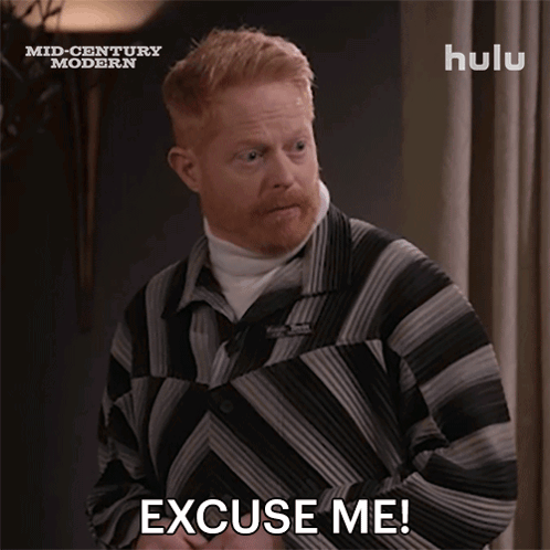 A Man In A Striped Sweater Says " Excuse Me " GIF