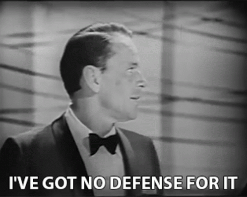 A Man In A Suit And Bow Tie Says I 'Ve Got No Defense For It . GIF