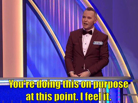A Man In A Suit And Bow Tie Says " You 'Re Doing This On Purpose At This Point . I Feel It . " GIF