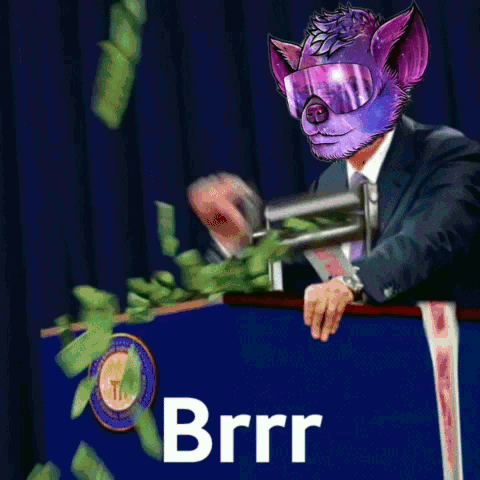 A Man In A Suit And Goggles Stands At A Podium With The Word Brrr On The Bottom GIF
