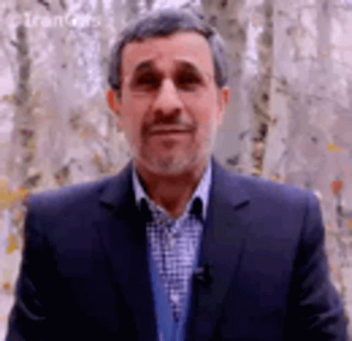 A Man In A Suit And Plaid Shirt Is Standing In Front Of A Forest . GIF