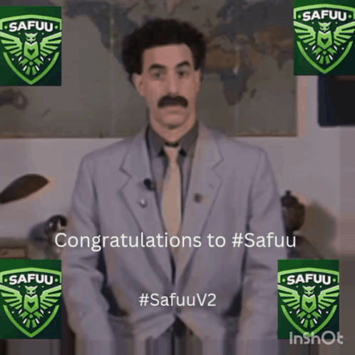 A Man In A Suit And Tie Congratulates #Safuu GIF