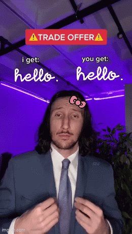 Man In Suit With Hello Kitty Bow On Forehead GIF