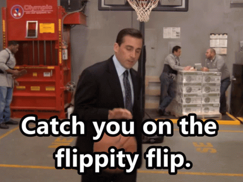 A Man In A Suit And Tie Holds A Basketball And Says Catch You On The Flippity Flip .. GIF