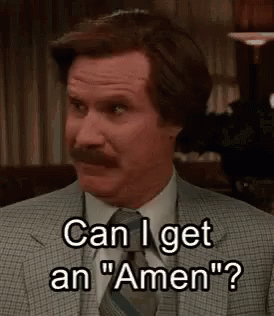 A Man In A Suit And Tie Is Asking , `` Can I Get An Amen '' . GIF