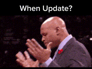 A Man In A Suit And Tie Is Clapping His Hands With The Words " When Update " Above Him . GIF