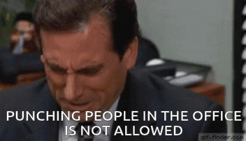 A Man In A Suit And Tie Is Crying With The Words Punching People In The Office Is Not Allowed . GIF