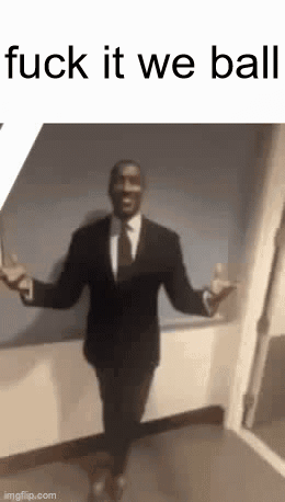 A Man In A Suit And Tie Is Dancing With His Arms Outstretched In A Hallway . GIF