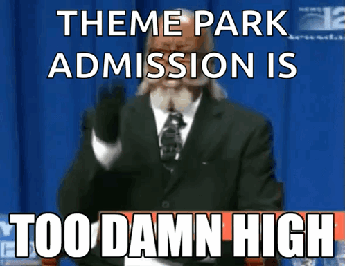 A Man In A Suit And Tie Is Giving A Speech About Theme Park Admission Being Too Damn High GIF