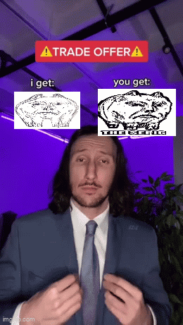 A Man In A Suit And Tie Is Giving A Trade Offer To Someone GIF