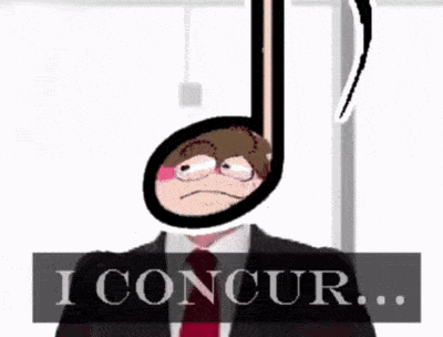 A Man In A Suit And Tie Is Hanging From A Noose With The Word I Concur Written Below Him . GIF