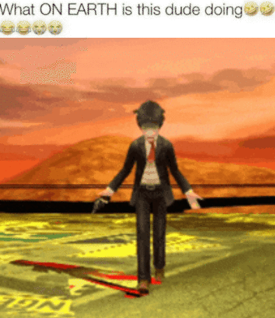 A Man In A Suit And Tie Is Holding A Gun In A Video Game . GIF