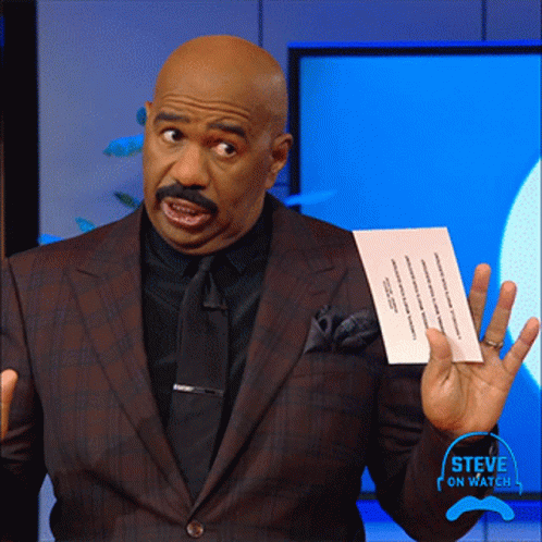 A Man In A Suit And Tie Is Holding A Piece Of Paper That Says " Steve On Watch " On It GIF