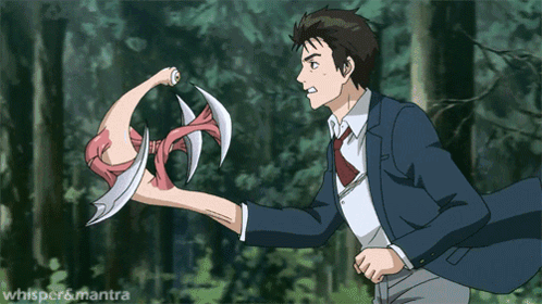 A Man In A Suit And Tie Is Holding A Sword In His Hand With The Words Whisper & Mantra Below It GIF