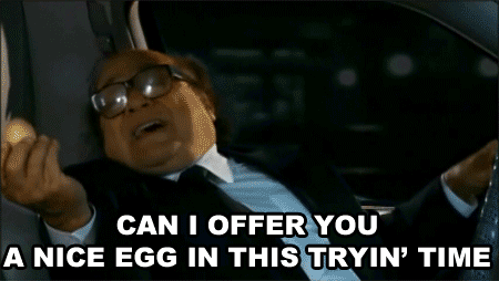 A Man In A Suit And Tie Is Holding An Egg And Saying Can I Offer You A Nice Egg GIF