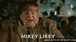 A Man In A Suit And Tie Is Making A Funny Face And Saying `` Mikey Likey '' . GIF