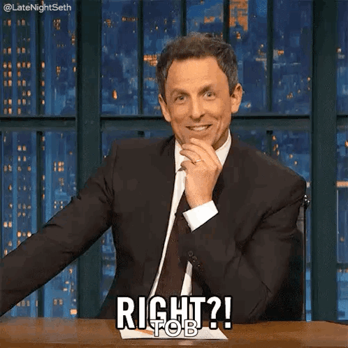 A Man In A Suit And Tie Is Making A Funny Face And Saying Right Tob . GIF