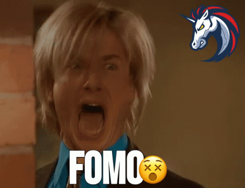 A Man In A Suit And Tie Is Making A Funny Face With The Word Fomo Next To Him GIF