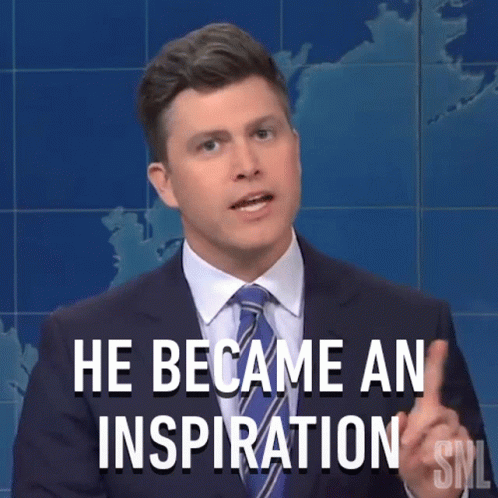 A Man In A Suit And Tie Is Saying He Became An Inspiration Snl GIF