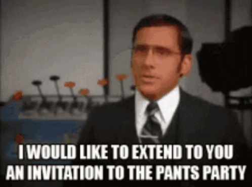 A Man In A Suit And Tie Is Saying I Would Like To Extend To You An Invitation To The Pants Party . GIF