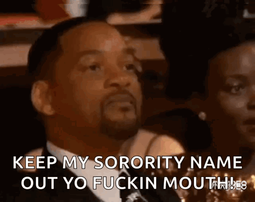 A Man In A Suit And Tie Is Saying " Keep My Sorority Name Out Yo Fuckin Mouth " GIF