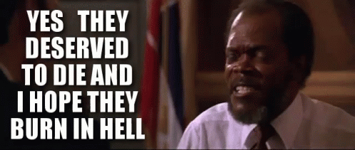 A Man In A Suit And Tie Is Saying " Yes They Deserved To Die And I Hope They Burn In Hell " GIF