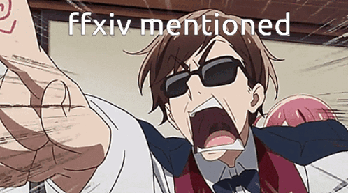 A Man In A Suit And Tie Is Screaming With The Words Ffxiv Mentioned Above Him GIF
