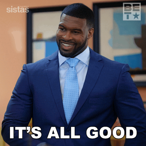 A Man In A Suit And Tie Is Smiling With The Words It 'S All Good Below Him GIF