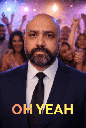 A Man In A Suit And Tie Is Standing In Front Of A Crowd With The Words Oh Yeah Above Him GIF