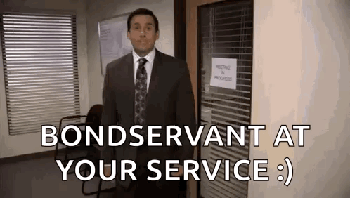A Man In A Suit And Tie Is Standing In Front Of A Door In An Office . GIF