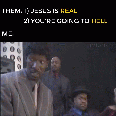 A Man In A Suit And Tie Is Standing In Front Of A Group Of Men And Says Jesus Is Real . GIF