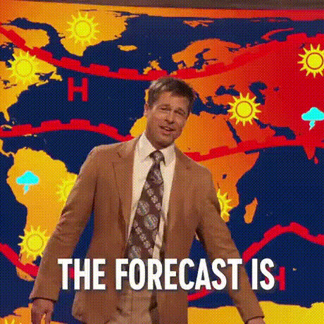 A Man In A Suit And Tie Is Standing In Front Of A Map Of The World And Saying `` The Forecast Is '' . GIF