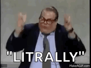 A Man In A Suit And Tie Is Standing In Front Of A Microphone And Saying `` Literally '' . GIF