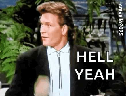 A Man In A Suit And Tie Is Standing In Front Of A Palm Tree And Saying `` Hell Yeah '' . GIF