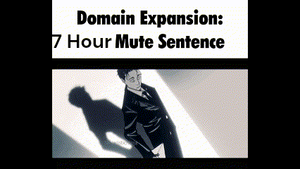 a man in a suit and tie is standing in front of a sign that says domain expansion : 7 hour mute sentence .